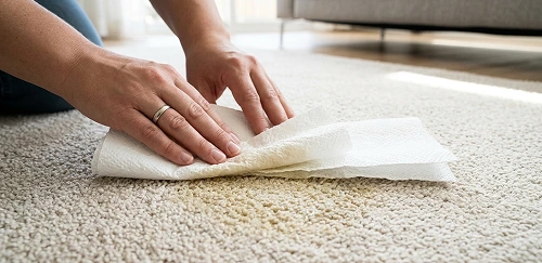 placing paper towels on a wet pet stain